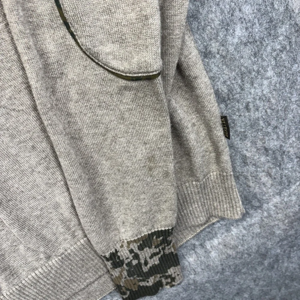 Beretta V Neck Camo Sweater Men's L/XL Elbow‎ Patches Brown Wool Hunting